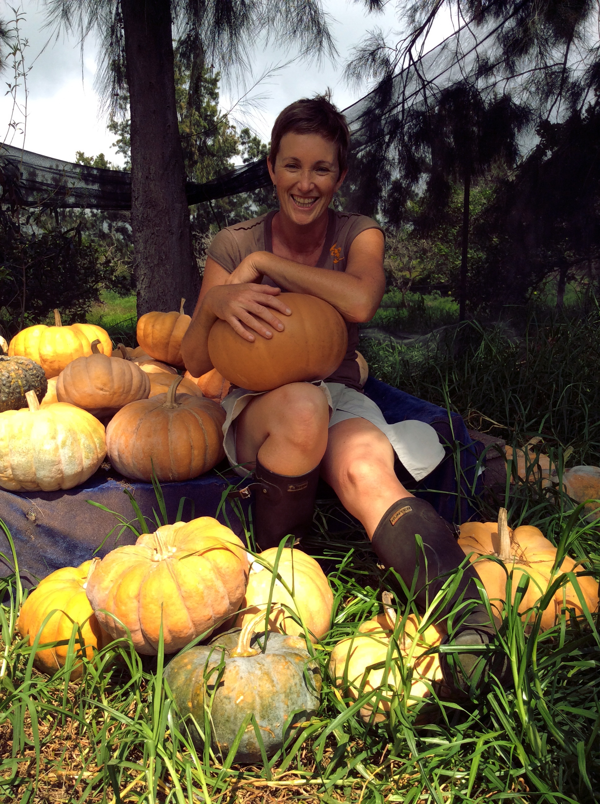 Sitting amid the pumpkin bounty